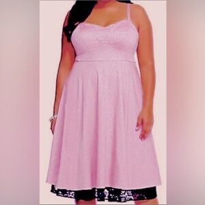 Torrid Cotton Midi Dress w/ Black Lace Trim Detail on Hem in Maeve Pink size 14